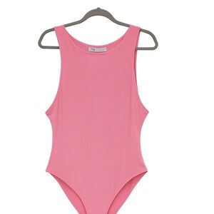 Zara Pink Bodysuit | Sleek Scoop Neck | High-Cut | Size Small